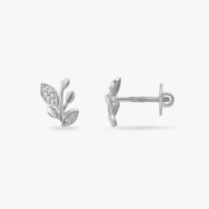 Platinum Leaf Diamond Stud Earrings