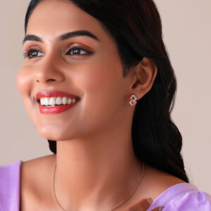 Glossy Square Stoned Diamond Earrings - Aziraa Collection - Image 5